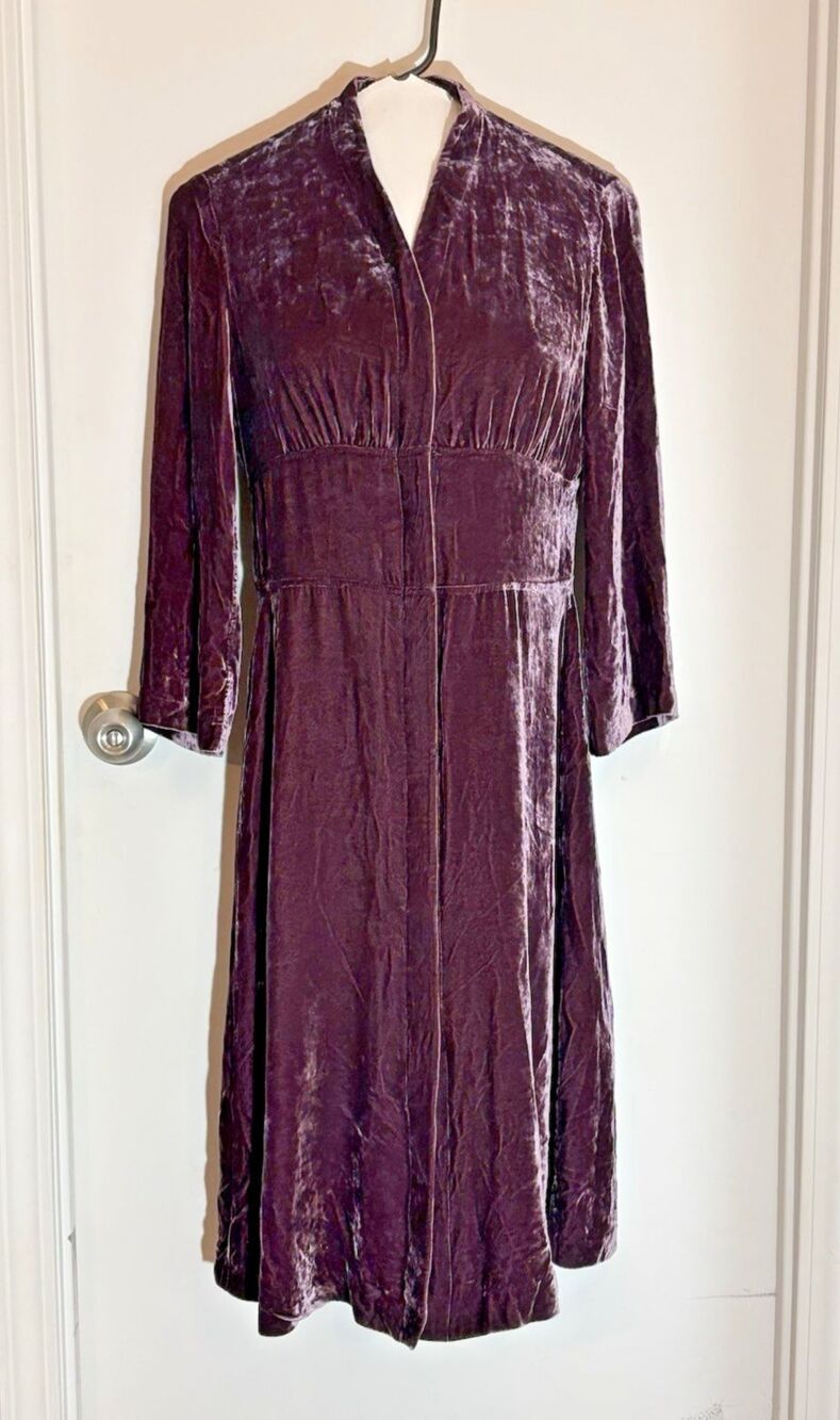 J. Jill Whimsical Crushed Velvet Dress Size 2 Plum Goth Grunge Button Up Vtg